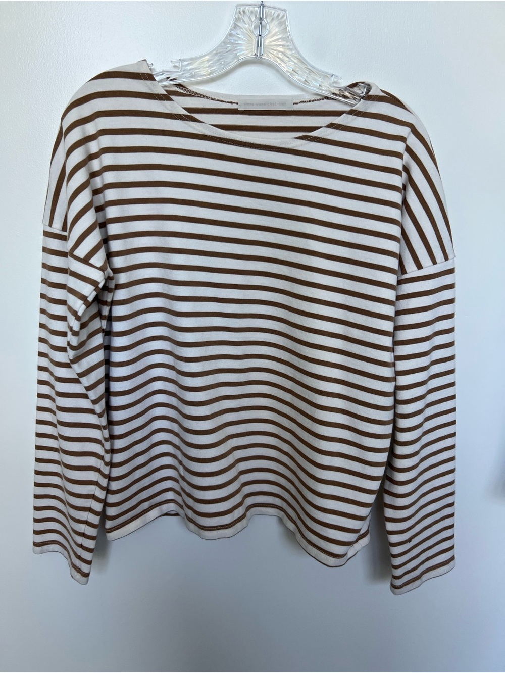 Viens Viens c’est bien women’s Striped Long Sleeve Tee in Cream and Tan